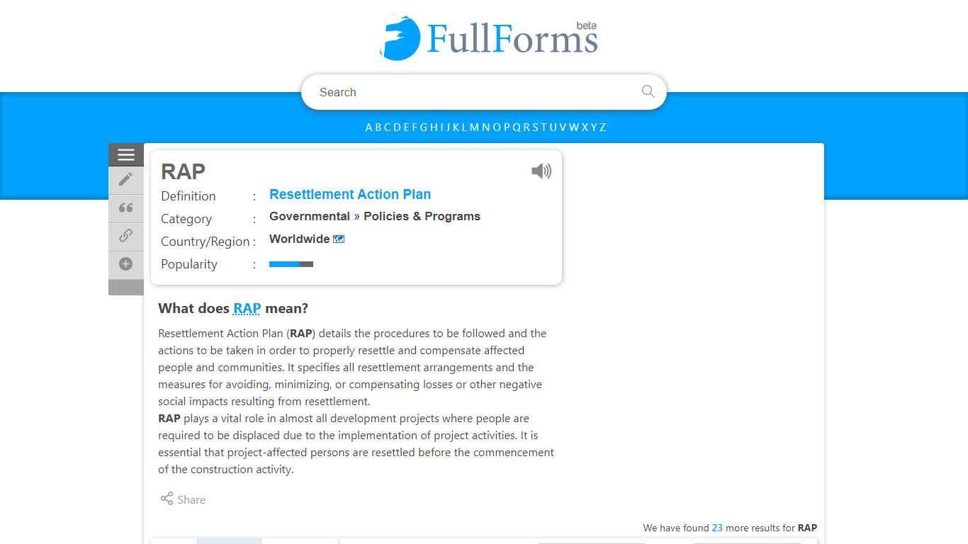 Full Form of RAP in Action Plans | FullForms